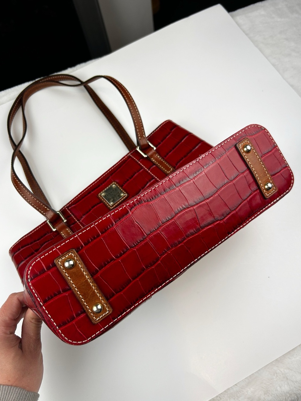 Dooney & Bourke Lexington Embossed Croc Patent Leather Tote Deep Red/Burgundy - Picture 4 of 8
